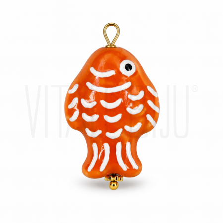 Pendente Peixe 34x20 em Cerâmica com Argola em Aço Inoxidável - LARANJA